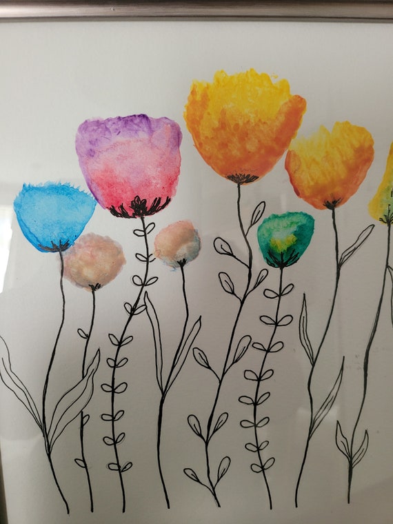 額入りのオリジナルの花の水彩画と水墨画。 - Etsy 日本