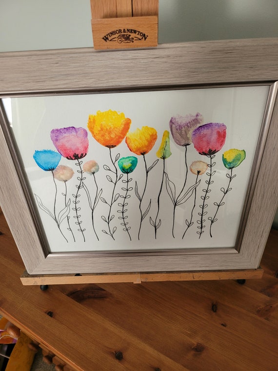 額入りのオリジナルの花の水彩画と水墨画。 - Etsy 日本