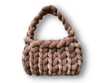 Sac en velours épais, sac à main en grosse laine tricoté à la main, sac en grosse laine, sac à bandoulière en grosse maille, sac fourre-tout de style coréen, sac en fil XXL