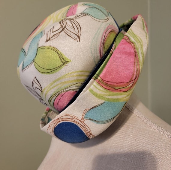 Vintage 70s Style Bubble Hat Pink And Green High … - image 1