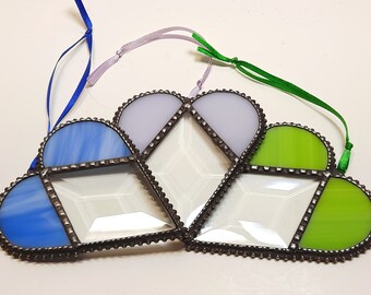 Stained Glass Heart Ornament, Blue, Pink or Green Bevel Stained Glass Heart, Vintage and Antique Look