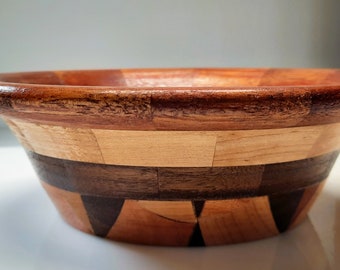 Segmented Wooden Bowl, Mahogany Maple Oak and Walnut Wood