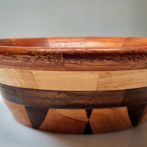 Segmented Wooden Bowl, Mahogany Maple Oak and Walnut Wood