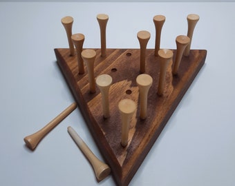 Handmade Triangle Peg Game: Dark Finish Wood Puzzle
