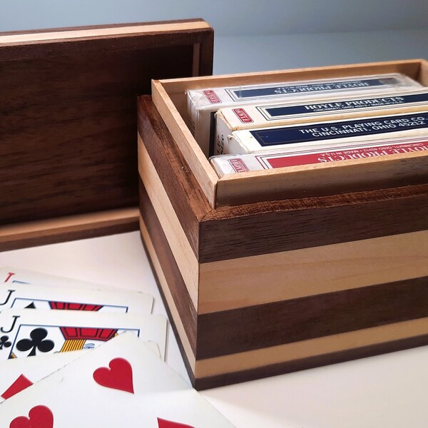 Playing Card Storage Box, Walnut & Maple, Multi Deck Card Storage Box, Wooden, Handmade