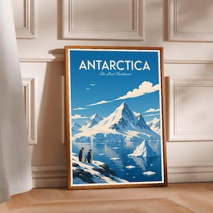 Antarctica Travel Poster Vintage Polar Wall Art Antarctic Landscape Print Iceberg Mountain Decor Explorer Gift
