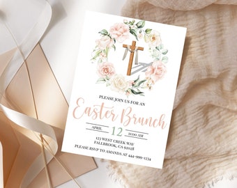 Easter Brunch Invitation Template, Easter, Religious, Cross, Invite, Printable, INSTANT Download, Electronic, Digital
