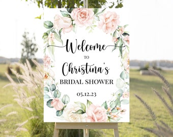 Bruidsdouche teken sjabloon, afdrukbaar, blozen, bloemen, saliegroen, INSTANT downloaden