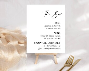 Hochzeit Bar Menü Zeichen Vorlage, druckbar, versuchen, bevor Sie kaufen, DIY, SOFORTIGER Download, minimalistisch, einfach