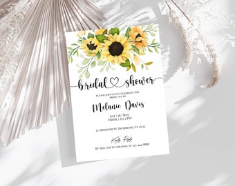 Bridal Shower Invitation Template, Printable, Floral, Sunflower, Invite, Wedding, DIY, INSTANT Download, Electronic, Digital