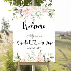 Bridal Shower Sign Template, Printable, Blush, Floral, Gold, Sage Green, INSTANT Download
