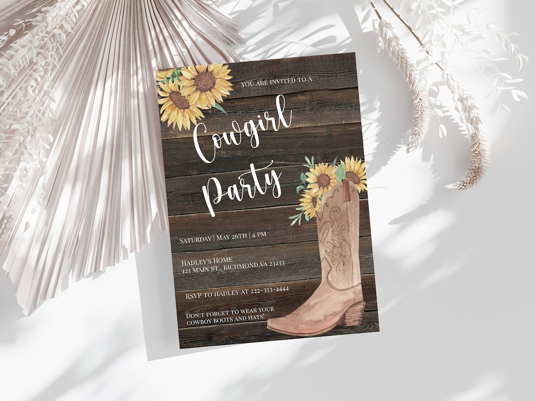 Cowgirl Party Invite Template, Invitation, Printable, Try Before You Buy, DIY, Western, INSTANT ...