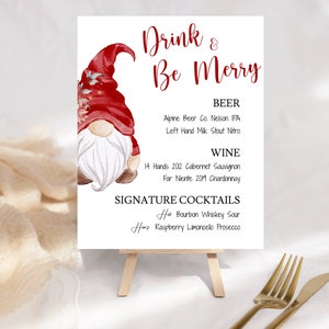 Christmas Bar Menu Sign Template, Holiday, Wedding, Party, Gnome, Printable, Try Before You Buy, DIY, INSTANT Download