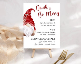 Christmas Bar Menu Sign Template, Holiday, Wedding, Party, Gnome, Printable, Try Before You Buy, DIY, INSTANT Download