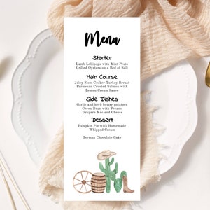 Western Party Menu Template, Printable, Try Before You Buy, DIY, Cowboy ...