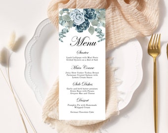 Wedding Menu Template, Printable, Try Before You Buy, DIY, Dusty Blue, INSTANT Download