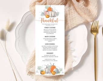 Thanksgiving-Menüvorlage, druckbar, Herbst, Herbst, Kürbis, versuchen Sie es vor dem Kauf, INSTANT Download