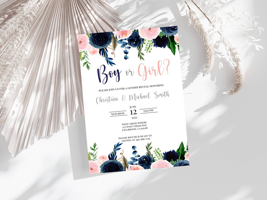 Gender Reveal Invitation Template, Invite, Printable, Boy, Girl, He ...