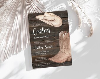 Baby Shower Invitation Template, Invite, Printable, Cowboy, Boy, Western, INSTANT Download