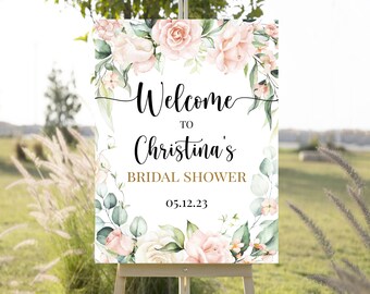 Brautparty Zeichen Vorlage, druckbar, Blush, Blumen, Salbeigrün, SOFORTIGER Download