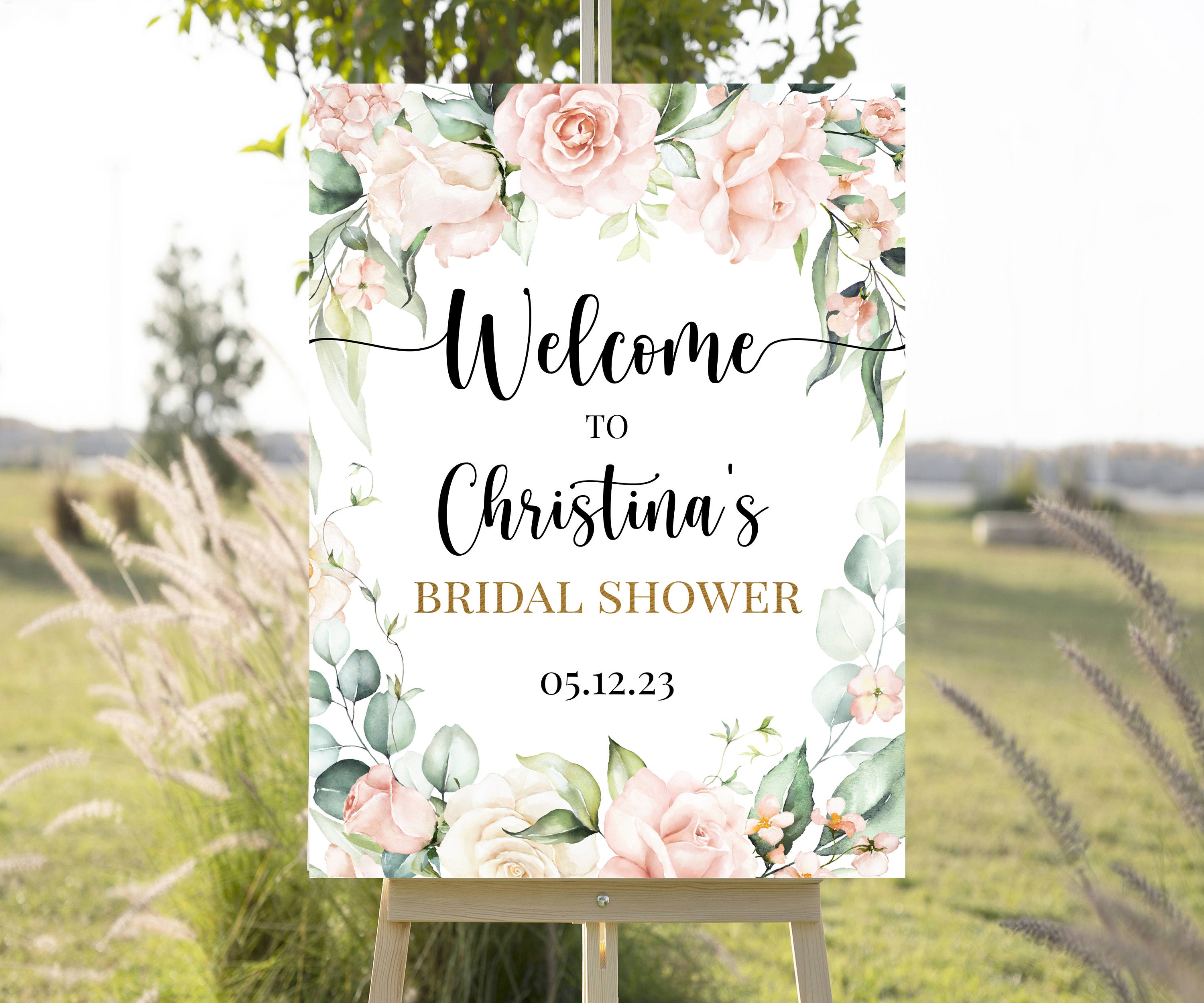 Bridal Shower Sign Template, Printable, Blush, Floral, Sage Green ...