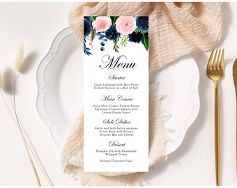Wedding Menu Template, Printable, Try Before You Buy, DIY, Navy Blush, INSTANT Download