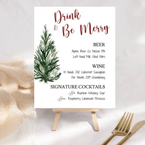 Christmas Bar Menu Sign Template, Holiday, Wedding, Party, Printable, Try Before You Buy, DIY, INSTANT Download