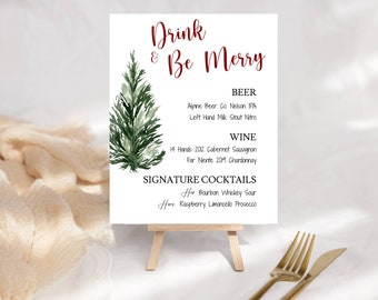 Christmas Bar Menu Sign Template, Holiday, Wedding, Party, Printable, Try Before You Buy, DIY, INSTANT Download