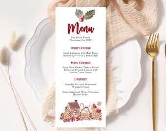 Modello per menu di Natale, stampabile, prova prima di acquistare, fai da te, vacanze, cena, brunch, download immediato