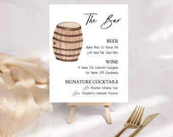 Bar-Menü-Zeichen-Vorlage, Hochzeit, Party, rustikal, druckbar, vor dem Kauf ausprobieren, DIY, SOFORT-Download, minimalistisch