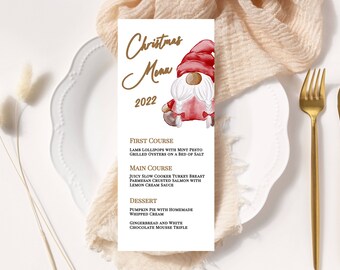 Kerstmenusjabloon, vakantie, afdrukbaar, probeer voordat je koopt, DIY, diner, brunch, kabouter, INSTANT Download