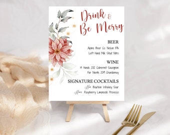 Kerstbar Menu Teken Sjabloon, Vakantie, Bruiloft, Feest, Afdrukbaar, Probeer het voordat je koopt, DIY, INSTANT Download