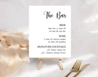 Hochzeit Bar Menü Zeichen Vorlage, druckbar, versuchen, bevor Sie kaufen, DIY, SOFORTIGER Download, minimalistisch, einfach