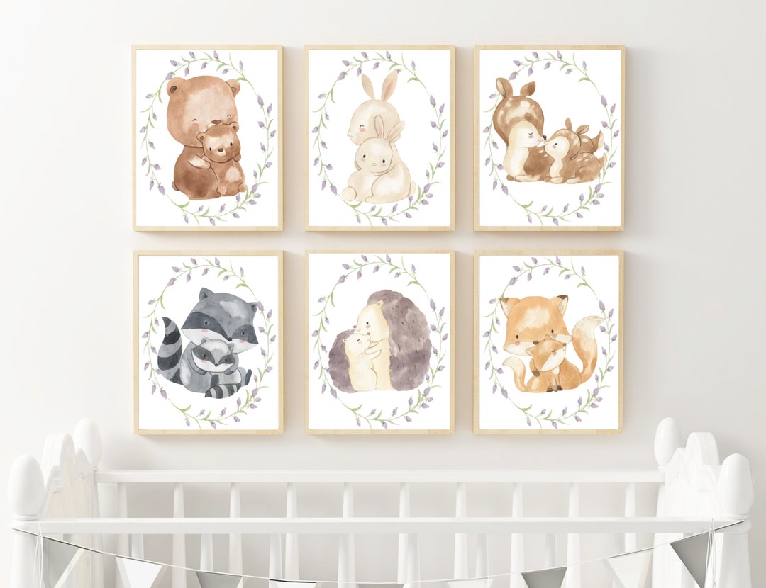 Set of 6 Woodland Baby Animal Nursery Printable Wall Art, Bunny ...
