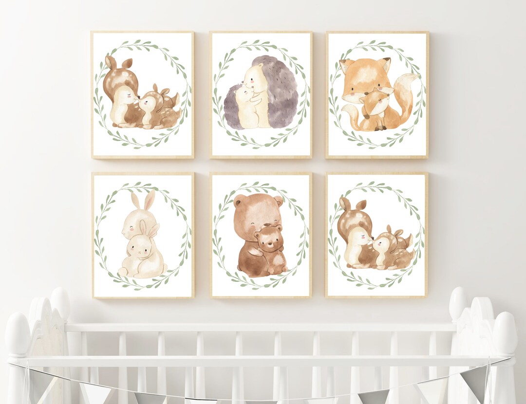 Set of 6 Woodland Baby Animal Nursery Printable Wall Art, Bunny ...