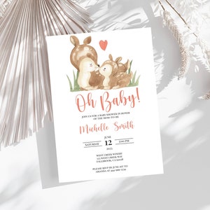 Baby Shower Invitation Template, Invite, Girl, Boy, Printable, Woodland, Deer, Boho, INSTANT Download, Electronic, Digital