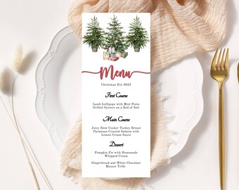 Kerstmenusjabloon, afdrukbaar, probeer het voordat je koopt, doe-het-zelf, vakantie, diner, brunch, INSTANT Download
