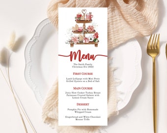 Modello per menu di Natale, stampabile, prova prima di acquistare, fai da te, vacanze, cena, brunch, download immediato