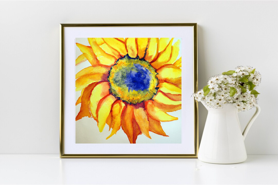 Sunflower Printable Art, Flower Print, Watercolor Sunflower, Wall Art ...