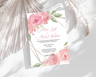 Blush Wedding Invitation Template, Printable, Blush, Sage Green