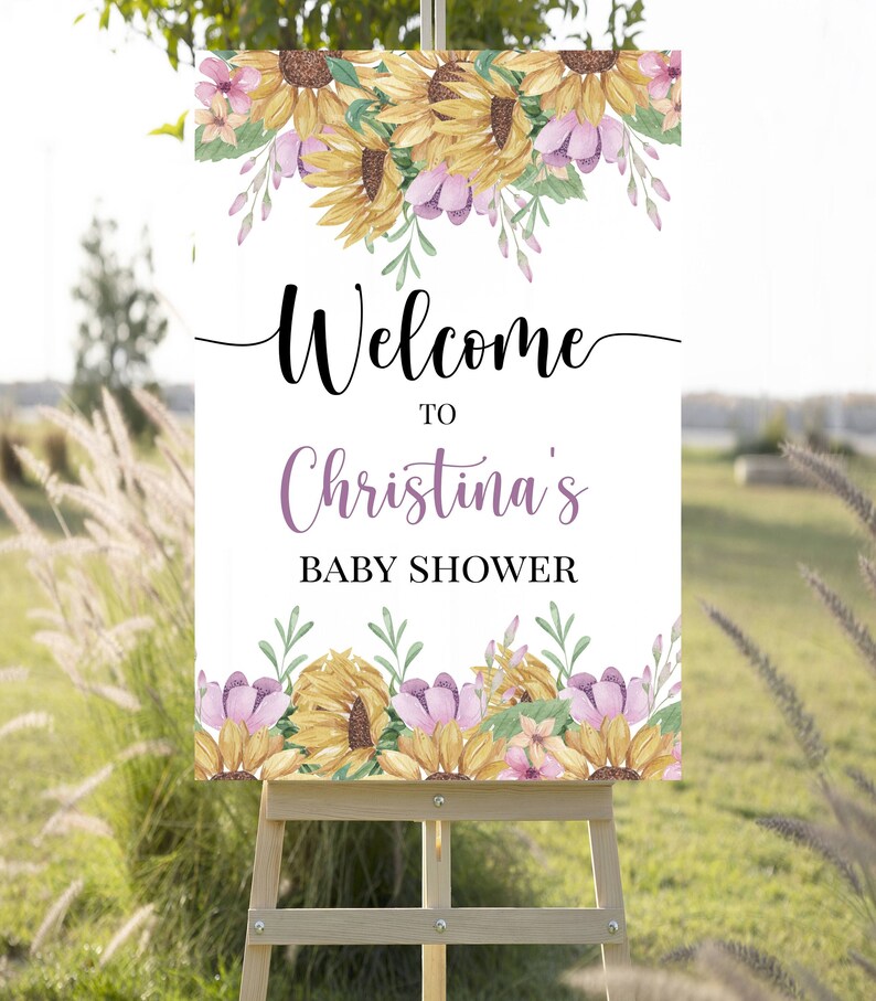 Baby Shower Sign Template, Printable, Sunflower, Purple, Mom to Be, Try