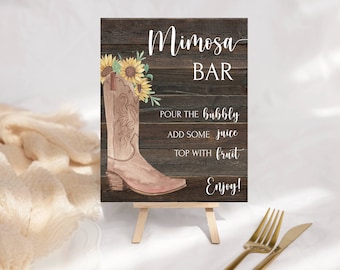 Mimosa Bar Schild Vorlage, Hochzeit, Party, druckbar, ausprobieren, bevor Sie kaufen, DIY, sofortiger Download, Western, Cowgirl, rustikal