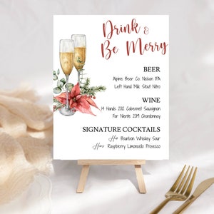 Christmas Bar Menu Sign Template, Holiday, Wedding, Party, Printable, Try Before You Buy, DIY, INSTANT Download
