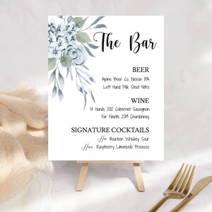 Dusty Blue Wedding Bar Menu Sign Template, Printable, Try Before You Buy, DIY, INSTANT Download