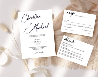 Minimalistische Hochzeitseinladung Bundle, Vorlage, Einladung, RSVP Karte, Details/Unterkunft Karte, druckbar, DIY, einfach, SOFORTIGER Download