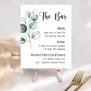 Wedding Bar Menu Sign Template, Printable, Try Before You Buy, DIY, INSTANT Download, Eucalyptus