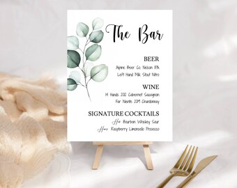 Hochzeit Bar Menü Zeichen Vorlage, druckbar, versuchen, bevor Sie kaufen, DIY, SOFORTIGER Download, Eukalyptus