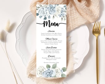 Blaue Hochzeit Menü Vorlage, druckbare, versuchen Sie, bevor Sie kaufen, DIY, Frühling, Sommer, Brunch, SOFORTIGER Download