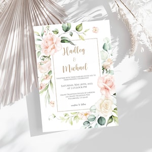 Wedding Invitation Template, Printable, Invite, Blush, Dusty Pink, Floral, Sage Green, Gold, DIY, Try Before You Buy, INSTANT Download