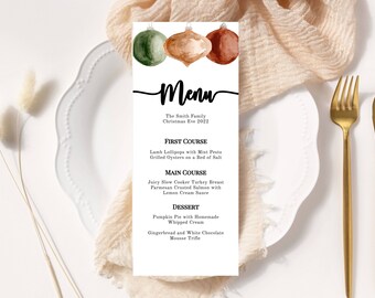 Modello per menu di Natale, festività, stampabile, prova prima di acquistare, fai da te, cena, brunch, download immediato
